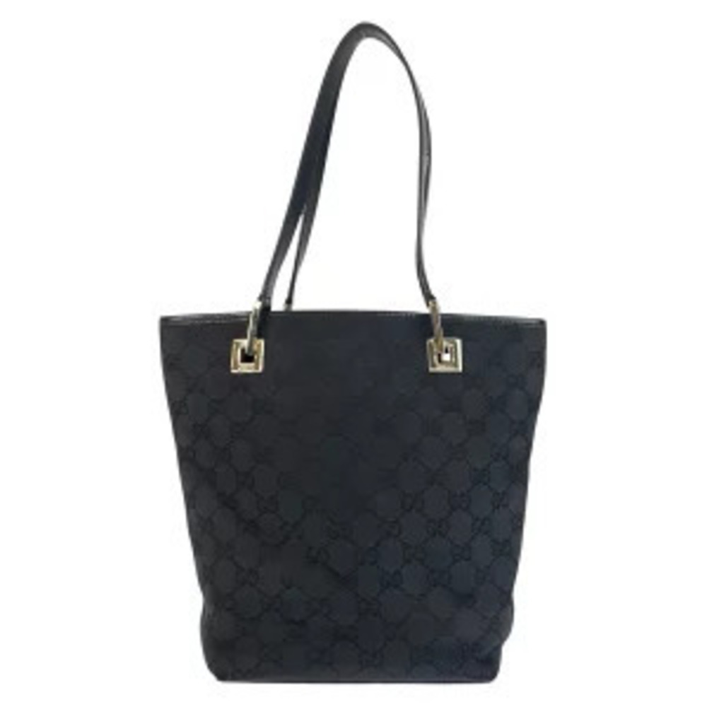 Gucci Canvas Leather Black Tote GG Bag Handbag Black
